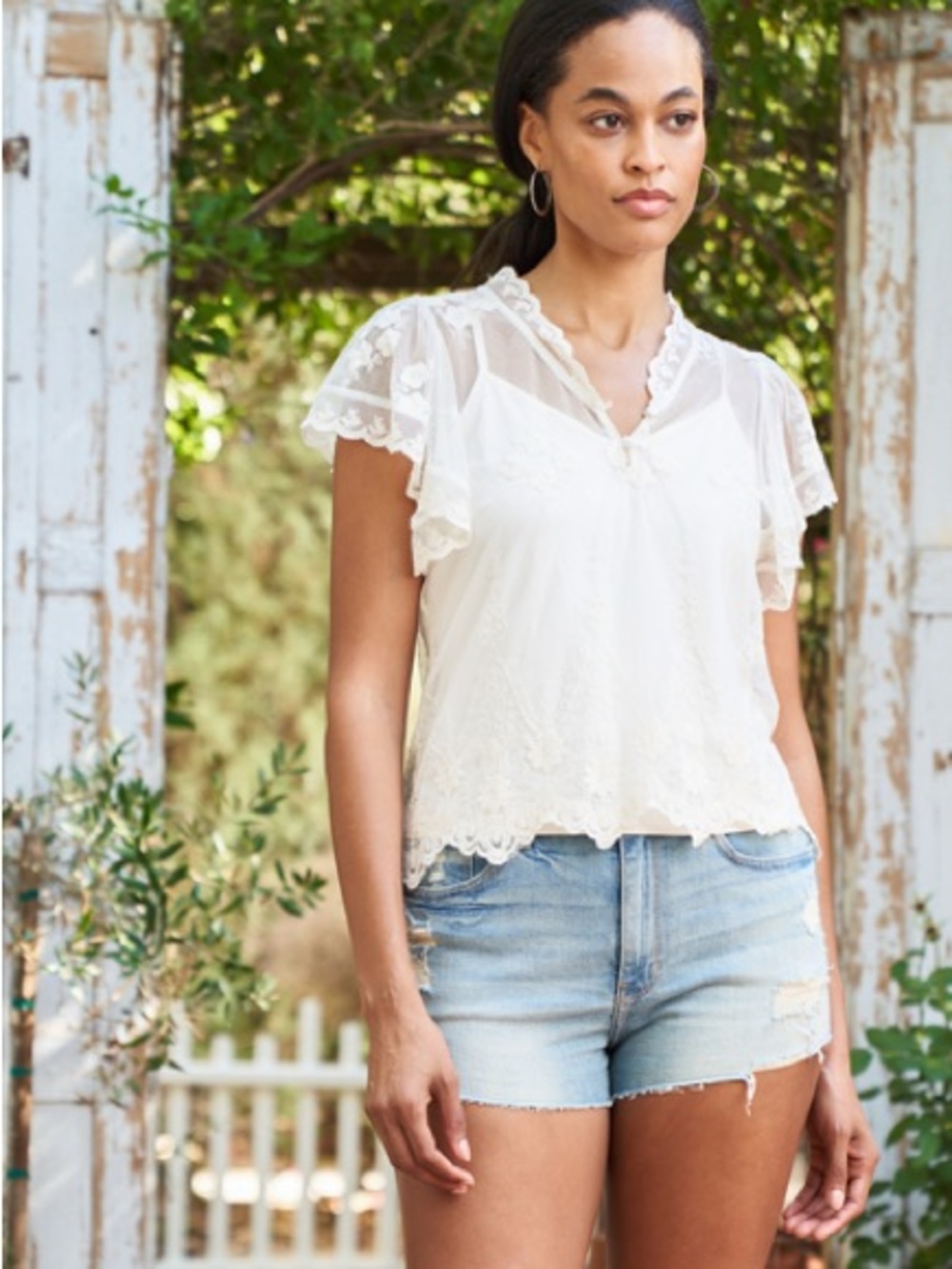 Sheer Lace Yoke Ivory Camisole